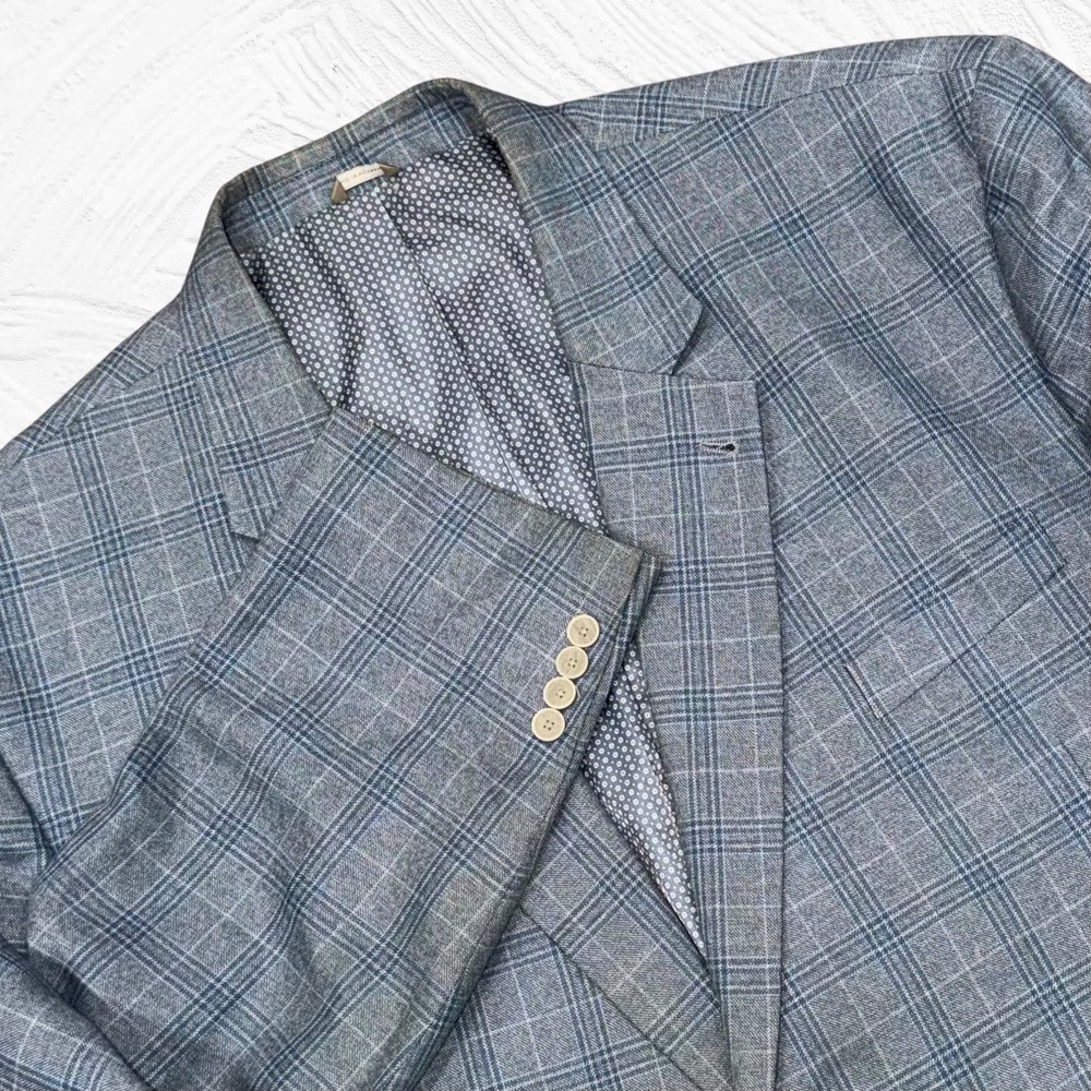 Oak Hill Blazer Men 4XL 58R/60R Blue Windowpane  Sport Coat 2 BTN Big Tall